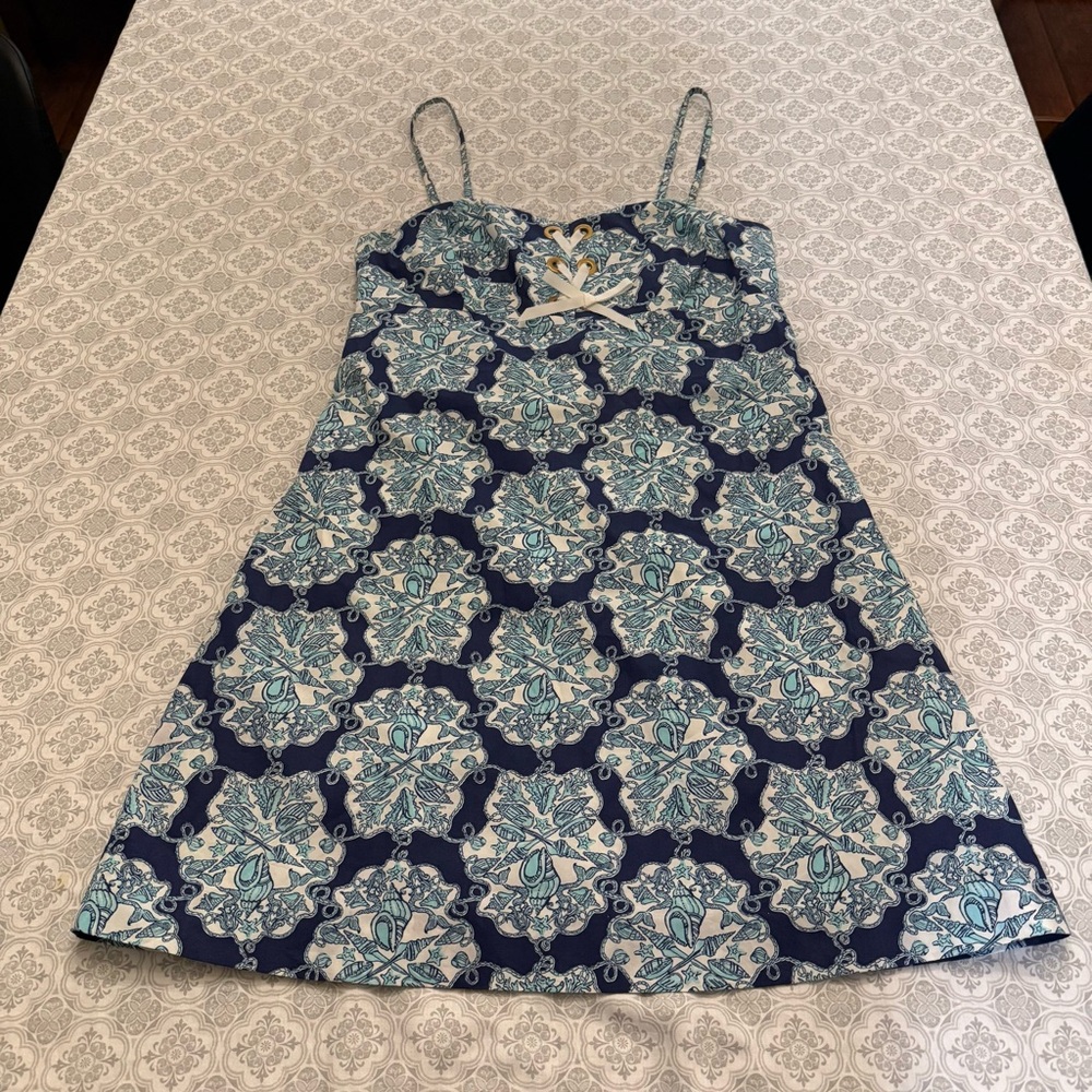 Lilly Pulitzer Rilee Hey Sailor Printed Lace Up Dress Blue Mermaid Nautical 10 - Picture 6 of 15